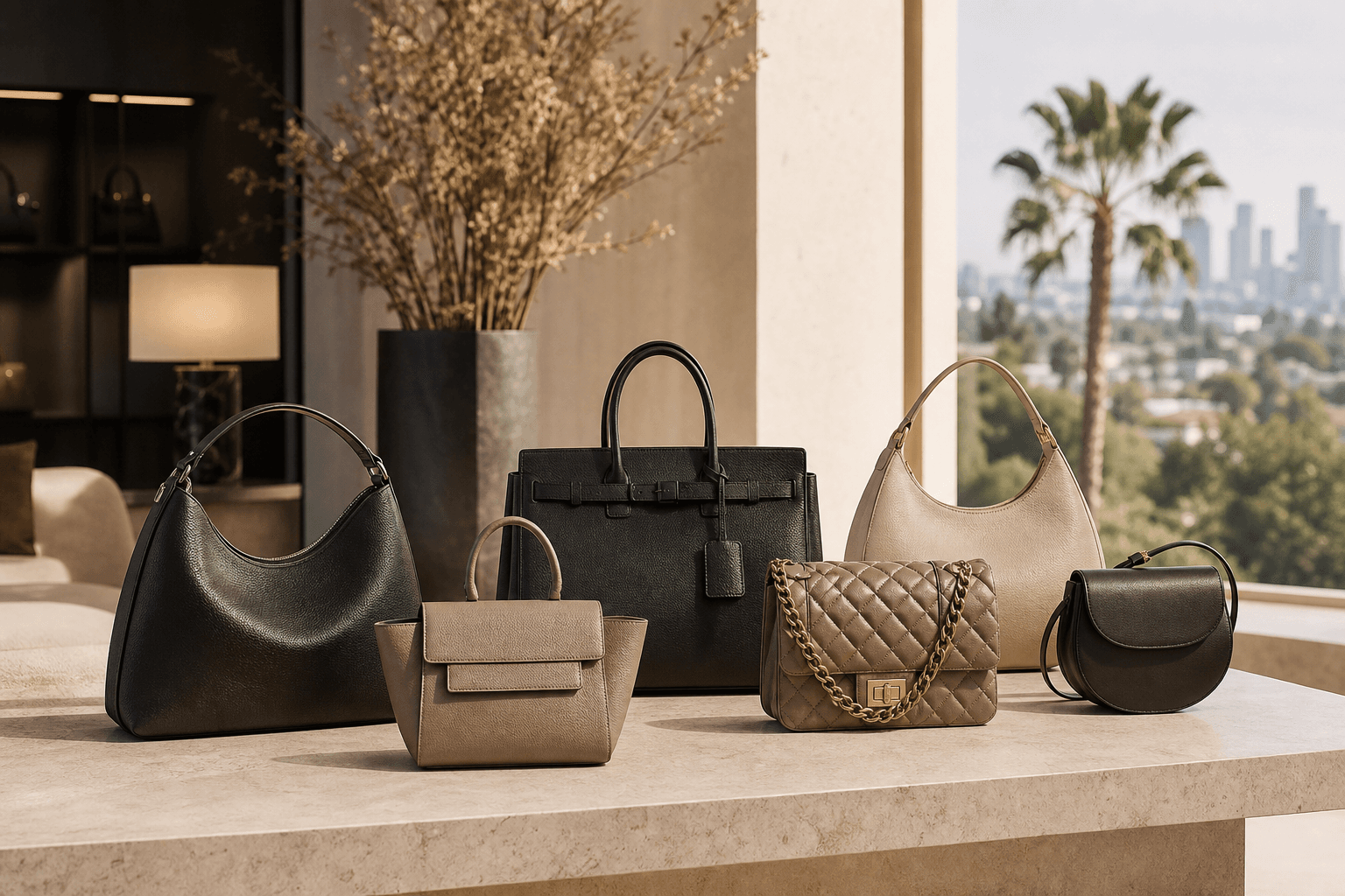 Refined designer bag consignment showroom presentation